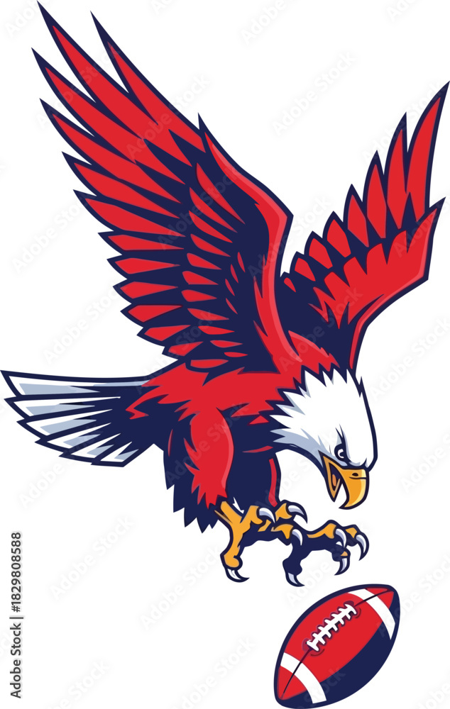 Obraz premium Fierce Red Eagle Mascot Swooping Down To Grab American Football logo vector design