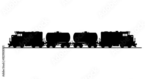 Silhouette of a train with tank cars vector illustration of transportation isolated on white background