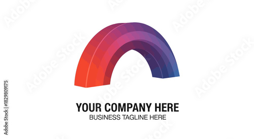 Vibrant segmented 3D arch with rainbow gradient colors from red to blue.