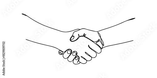 Continuous one line of a handshake symbolizing cooperation and anti-discrimination, human rights theme, draw vector illustration.