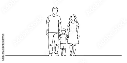 Continuous one line of a family symbolizing the right to family and community, human rights theme, draw vector illustration.