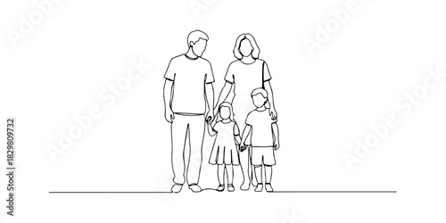Continuous one line of a family symbolizing the right to family and community, human rights theme, draw vector illustration.