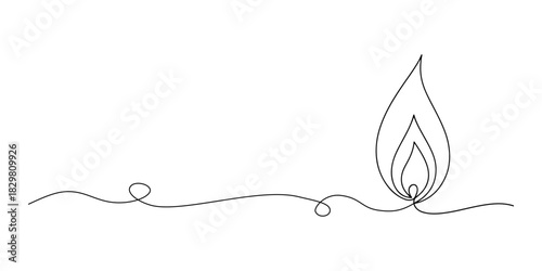 Continuous one line of a candle flame symbolizing hope, justice, and remembrance, human rights theme, draw vector illustration.