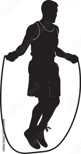 Silhouette of a male athlete skipping rope, engaging in dynamic fitness training for health.