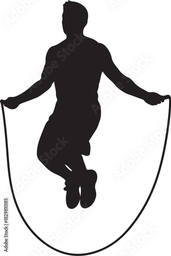 Silhouette of a man actively jumping rope, engaging in dynamic fitness training and cardio workout