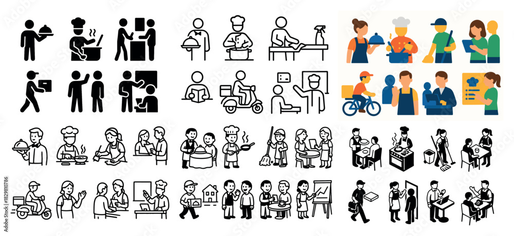 Fototapeta premium Diverse professions illustrated in iconic style