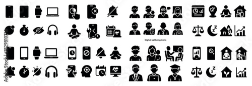 Digital wellbeing icons collection