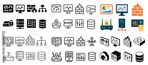 Network security and data management icons collection