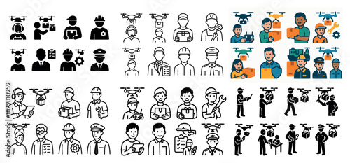 Diverse professions and drone delivery icons