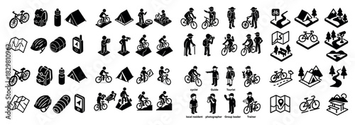 Cycling and camping icons set