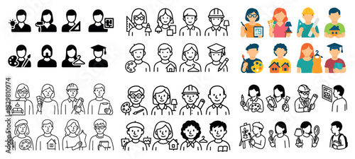 Diverse professions icons featuring various occupations