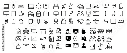 Office work and technology icons collection