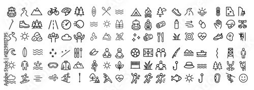 Outdoor adventure line art icons