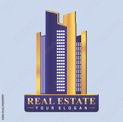 Modern luxury real estate skyscraper logo vector.