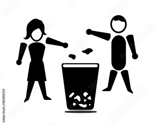 Man and woman throwing rubbish illustration; do not litter, keep it clean, and dispose of waste properly.