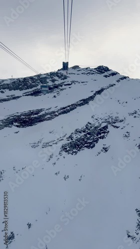 Winter Landscape of  Cable Car Ride at Glacier 3000 in Switzerland. Real time.