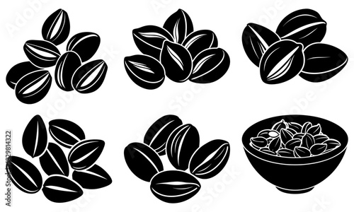 Delicious coffee beans arranged in clusters with a bowl, perfect for coffee shops, product packaging, and cafe promotions, inviting a rich aroma