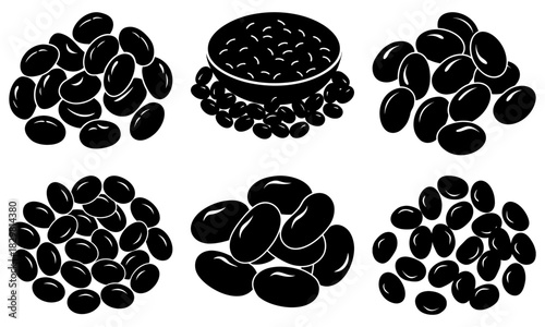 Black beans illustration for culinary projects. Perfect for healthy food recipes, vegan menus, and nutritional guides! Scalable vector graphic included.