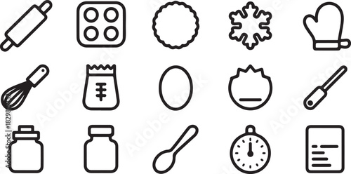 Essential baking tools line art vector for culinary projects and creative endeavors minimalist design