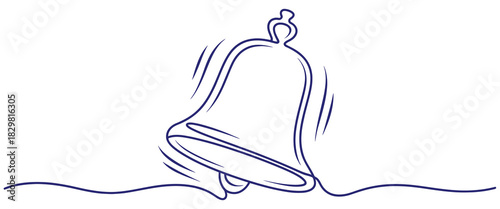 Continuous line drawing of a ringing bell on white background