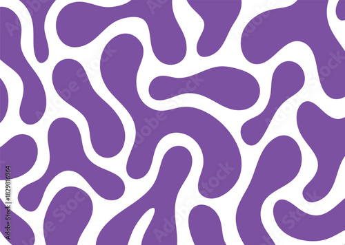 Summer bright retro 60s or 70s background with colorful leaking smooth organic bold lines. Poisonous flashy purple, lilac color on a white background