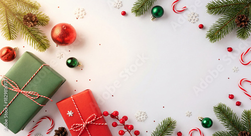 Christmas Elements Border with Empty Center on White Background. Holiday Frame Design.

