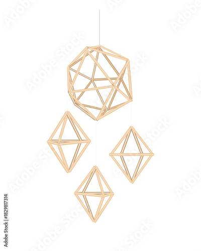 Christmas straw spider decoration element. Ukrainian and Scandinavian himmeli hanging straw holiday decoration. Vector isolated illustration.