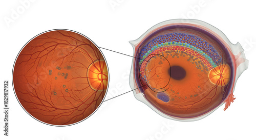 Eye Anatomy with Drusen retina macula macular degeneration ophthalmology vision medical
