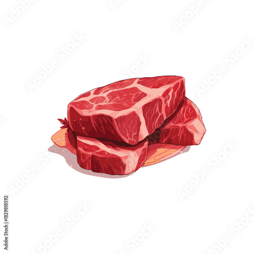Vibrant Illustration of Fresh Raw Marbled Meat Steaks on a Board for Cooking