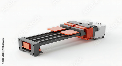 Linear motor assembly on white background industrial technology engineering automation