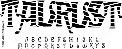 Taurus Striped Distortion Font – Bold Cut-Line Alphabet Typeface for Futuristic Branding, Sci-Fi Posters, and Experimental Display Typography