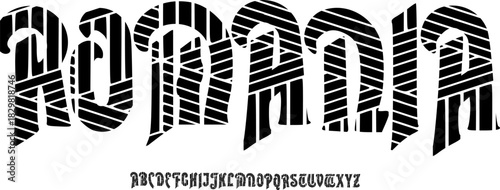Romania Striped Gothic Font – Bold Line-Cut Alphabet Typeface for Retro Posters, Dark Branding, and Edgy Display Typography Design