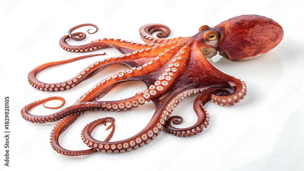Fototapeta premium Octopus sea creature wildlife marine invertebrate cut out isolated on white with shadow. AI generated.