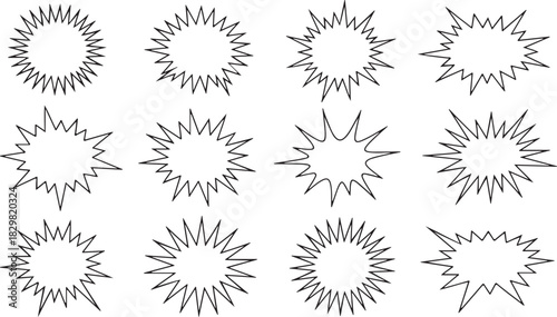 Collection of starburst speech bubbles isolated on for design elements, comic, pop art, or retro style projects