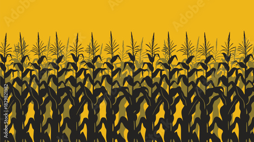 Harvest time in the golden cornfield, perfect for autumn designs and agricultural themes with a rustic, minimalist aesthetic for your next project