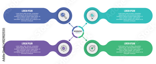 Business infographic, 4 Step timeline, Thin line icon, 4 options on white background, infographic template. vector 