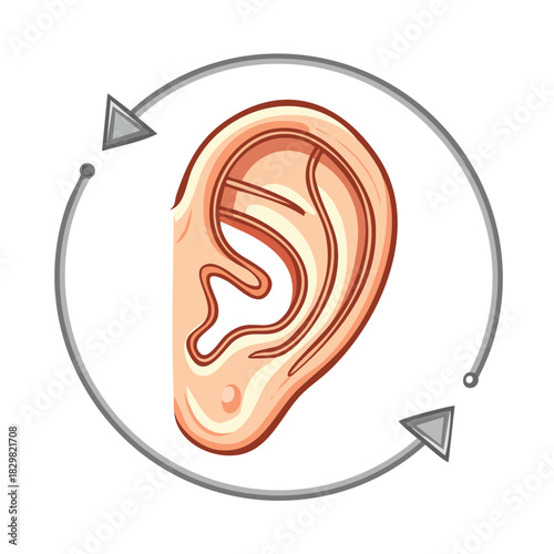 Outline icon of hearing aid device behind ear, 64x64