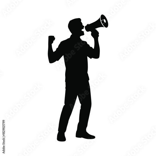 Man Shouting into Megaphone Silhouette - Protest, Activism & Public Speaking