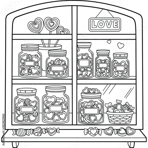 Cute Sweet Shop with Candy Jars Coloring Page
