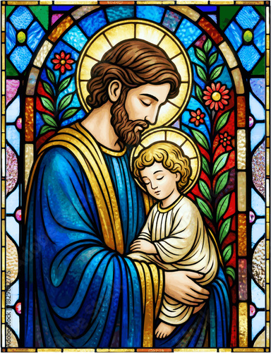 Saint Joseph with Baby Jesus Stained Glass