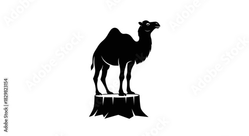 Silhouette of a Camel Standing on a Tree Stump.