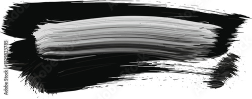 Black and gray abstract paint brush stroke with rough textured edges, dynamic artistic smear effect for modern design backgrounds and creative projects