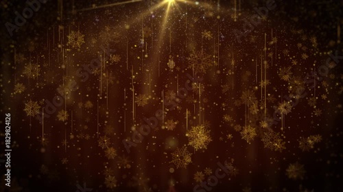 Gold Festive 4K Winter Holiday Animation with Sparkling Falling Snowflake and Dreamy Golden Atmosphere
