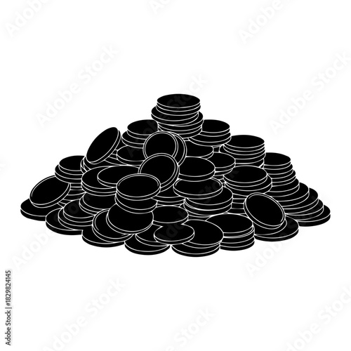 A large pile of stacked coins in a black and white silhouette.