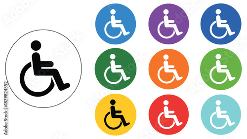 Wheelchair accessibility icons in multicolor design for disability inclusion
