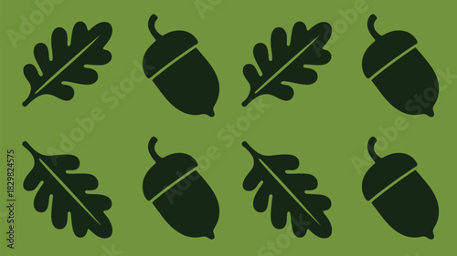 Charming oak leaf and acorn pattern for autumn designs, perfect for nature-inspired backgrounds, stationery, and seasonal promotions with rustic appeal