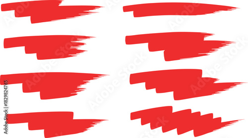 Red abstract paint brush stroke set with dynamic textured edges for digital design, bold artistic elements collection in high resolution