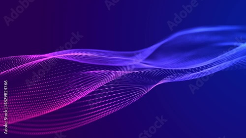 Futuristic wave of musical particles. Stream of running data. 3D rendering