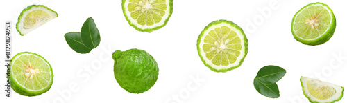 Set of bergamot and half on white background.herb for health  on transparent.