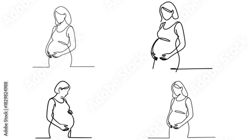 Pregnant woman in minimalist continuous line drawing maternity concept
